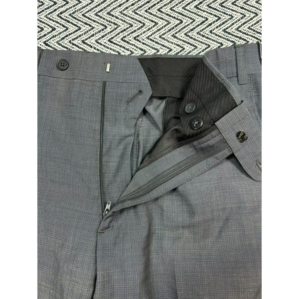 Men's John W. Nordstrom Flat Front Check Wool Dress Pants Size 34 - Grey - Picture 4 of 7